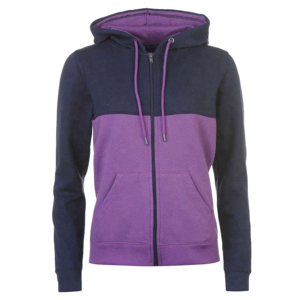 Navy and Purple Color Block Zip Hoodie